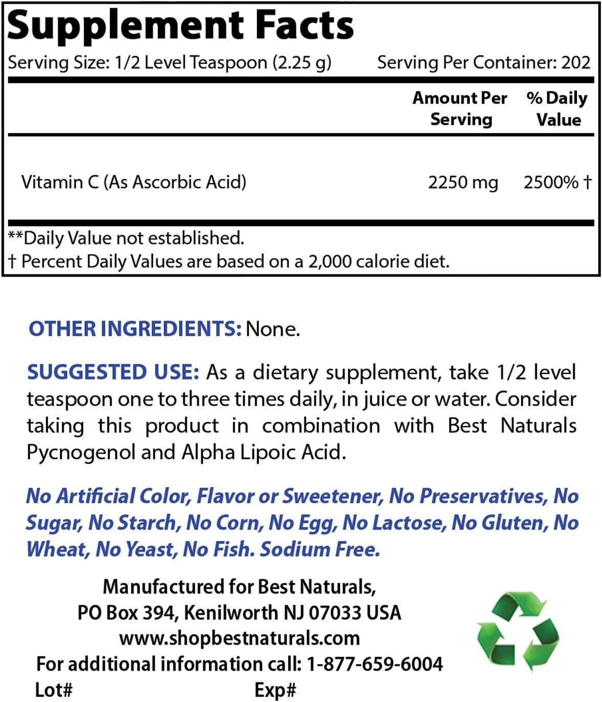 100% Pure Vitamin C Powder 1 Lb (454 Grams) Powder (Also Called Ascorbic Acid)